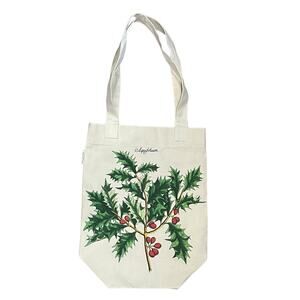 Cavallini & Co. Canvas Book Vintage Tote Bag Aquifolium Christmas Holly Resuable